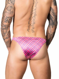 Printed Luxe Satin Bikini Brief -Bodyaware Shop 1 H165 pink plaid back