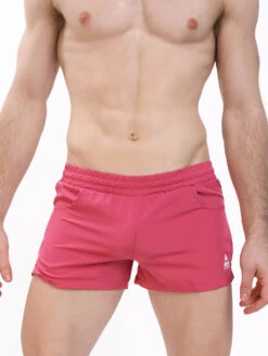 Men's Square Cut Woven Gym Short -Bodyaware Shop C702 mens pink square shorts front