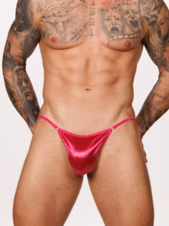 Luxe Satin Eminence Tanga -Bodyaware Shop M111 magenta front