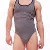 Body Force Sport Thong Bodysuit -Bodyaware Shop N103 mens grey thong bodysuit front
