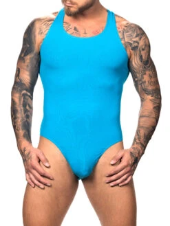 Everyday Ribbed Thong Bodysuit -Bodyaware Shop R327RibThongBodysuitbluefront