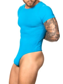 Everyday Ribbed T-Shirt Thong Bodysuit -Bodyaware Shop R344RibT ShirtThongBodysuitblueside
