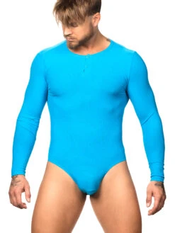 Everyday Ribbed Long-sleeve Thong Bodysuit -Bodyaware Shop R345RibLongSleeveBodysuitbluefront2