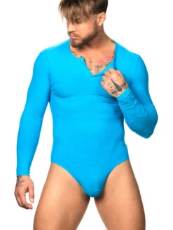 Everyday Ribbed Long-sleeve Thong Bodysuit -Bodyaware Shop R346RibLongSleeveBodysuitbluefront