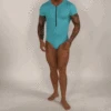 Body Force T-Shirt Zip Bodysuit -Bodyaware Shop turquoise bodysuit